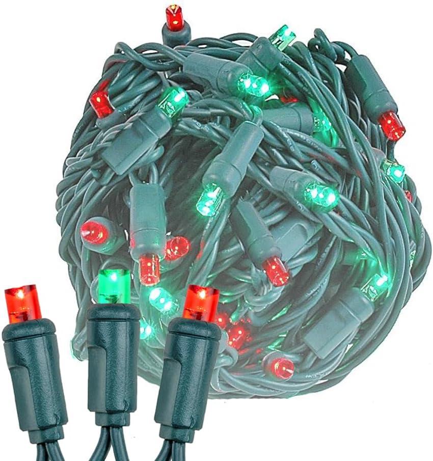 Novelty Lights 34ft 100 LED Red/Green Christmas Lights Outdoor/Indoor, 4" Spacing, Green Wire String Lights for Festive Xmas Lighting, IP55, UL Listed, Dimmable, Connectable