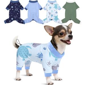 Glittme 4 Pack Dog Pajamas for Small Dogs Girl Boy, Soft Stretchy Puppy Onesies Jumpsuit, Breathable Pet Pjs Clothes for Sleeping & Anti-Shedding, Cute Doggy Apparel Vest, XS