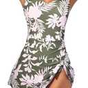 Aidonger One Piece Swim Dress Swimsuits for Women Tummy Control Swimdress Skirt V Neck Bathing Suit, 2XL