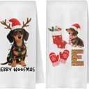 Merry Christmas Dachshund Kitchen Towels, Dachshund Lover Gifts, Weiner Dog Gifts Decorative Hand Towels for Bathroom, Winter Holiday Xmas Sausage Dog Dish Tea Towel, 16x24 Inch Set of 2