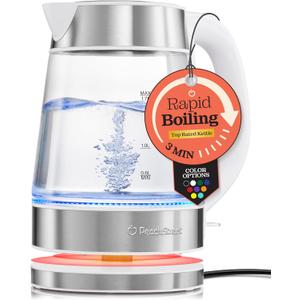 Speed-Boil Water Electric Kettle, 1.7L 1500W, Coffee & Tea Kettle Borosilicate Glass, Water Boiler, Auto Shut-Off, Cool Touch Handle, Base Detachable, LED. 360 Rotation, Boil Dry Protection (White)