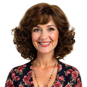 Silver White Short Curly Wigs for Women Heat Resistant Synthetic Hair Water Wave Womens Wigs for Old Lady Mrs Claus Wig (Brown)
