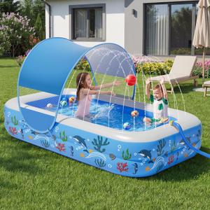 Verdenu Kiddie Pool with Sprinkler, Inflatable Baby Pool with Canopy and Soft Cushioned Floor, Toddler Pool Ball Pit for Backyard, Outdoor/Indoor Play