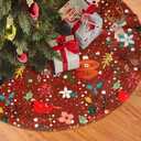 Red Vintage Christmas Tree Skirt, 30 inches Retro Christmas Animal Deer Balls Tree Skirts Santa Northern Cardinal Xmas Mat Farmhouse Holiday Party New Year Supplies Ornaments Decorations
