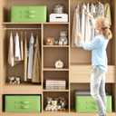 Clothes Storage Bags, Foldable Thick Fabric Blanket Storage Bags, Large Clear Window & Carry Handles, Great for Clothes, Blankets, Closets, Pillows, Toys (Green, Extra-4Pack)