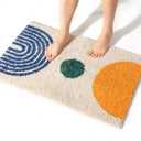 Boho Bathroom Rugs Non-Slip Abstract Bath Rugs Microfiber Cute Mat Black Washable for Tube/Washbasin/Toilet (Beige-Moon, 16"X24")