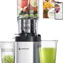 AMZCHEF Cold Press Juicer, Juicers Machines - 5.2" Masticating Juicer for Whole Fruits & Vegetables, Stainless Steel Easy to Clean, Large Auger, Triple Strainers, Silver