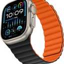 Compatible with Apple Watch Band 49 46 45 44 42 41 40 38mm, Double Sided Wearable Silicone Magnetic Strap for iWatch Ultra SE Series 11 10 9 8 7 6 5 4 3 2 1 (42/44/45/46/49, Orange/Black)