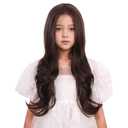 Kids Mixed Brown Wig Child Long Dark Brown Wavy Curly Wig Girls Chocolate Middle Part Wigs Heat Resistant Synthetic Wigs with Cap