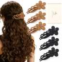 Medium Flat Hair Clips for Fine Thin Hair, Cute Flower Claw Clips for Women for Hawaiian Vacation, 6 Pcs (Black, Brown)