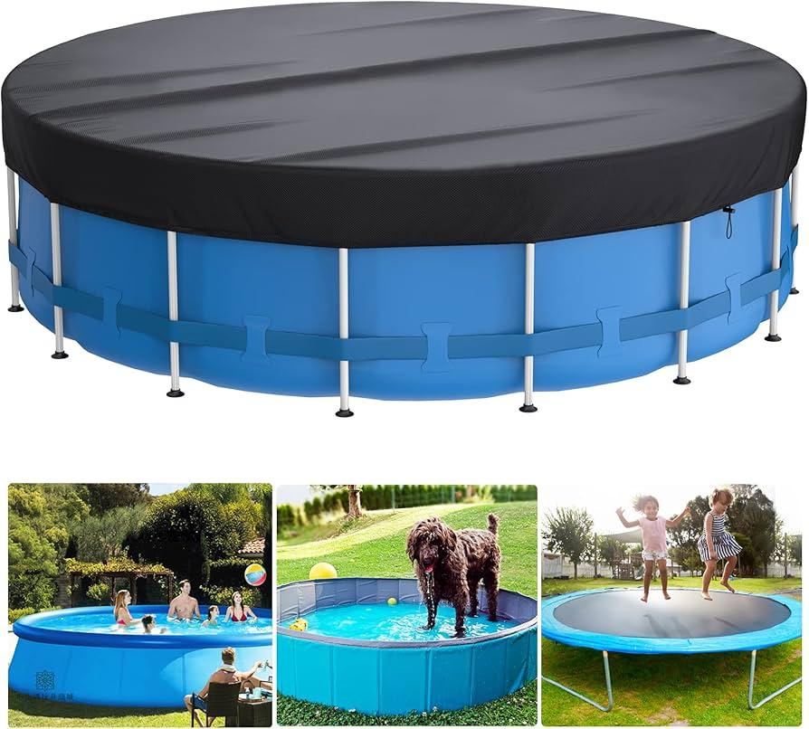 Round Pool Cover, 600D Oxford Cloth Pool Covers for Above Ground Pools, Pool Solar Cover W/4 Weight sandbags, Waterproof Dustproof Swimming Stock Tank Pool Protector (Black, 10 FT)