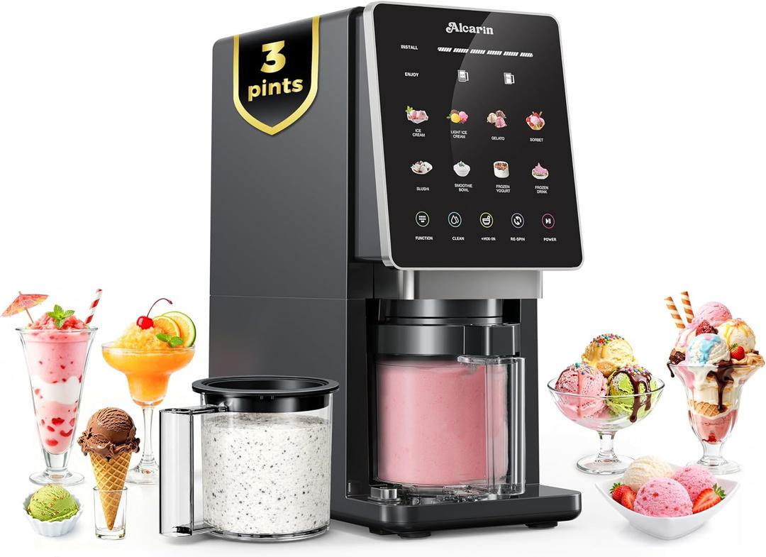 Alcarin Ice Cream Maker with 3 Pints(Not Freezer) Frozen Treat Machine