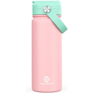 GoKEDA 18oz Kids Water Bottle, Insulated Water Bottles with Stickers, 18/8 Stainless Steel Vacuum Leak Proof Straw Cup for School, Gifts for Girls(Pink)