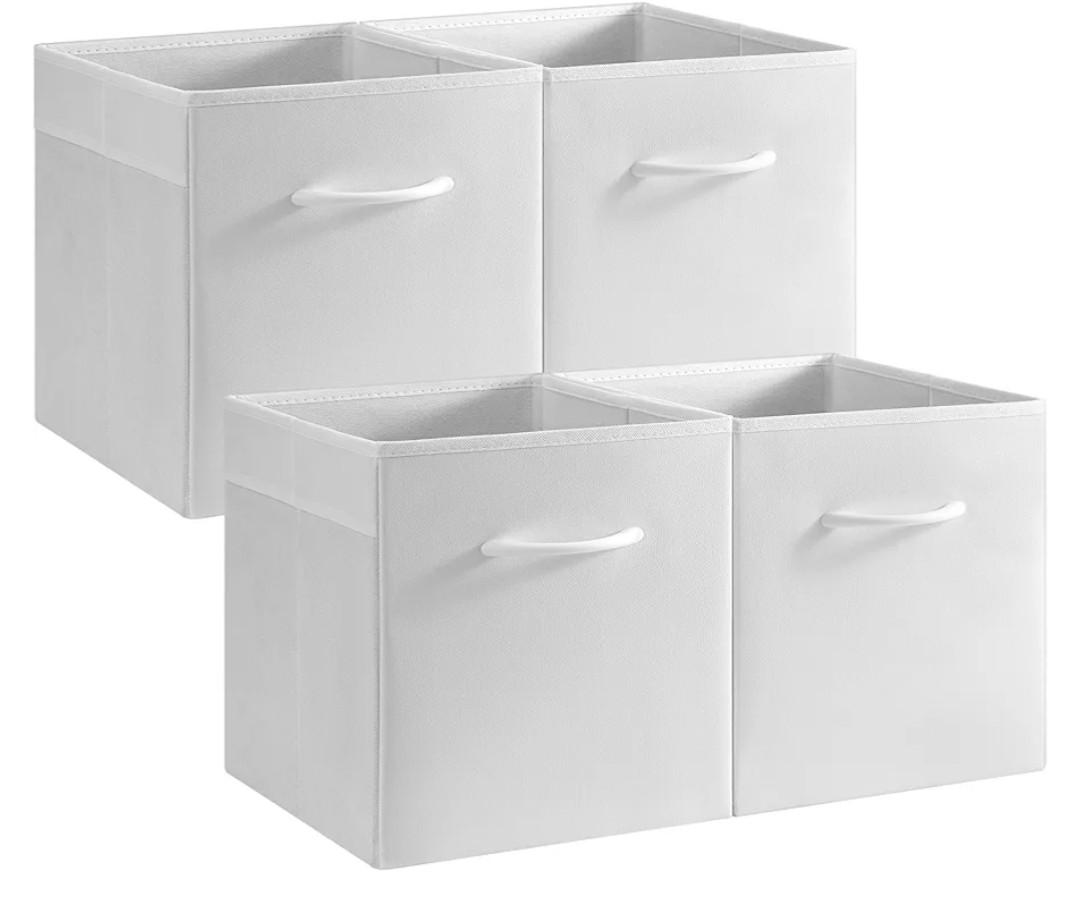 StorageWorks White Storage Cubes, 11-inch Leather Bins with Handle, Cube Organizer Baskets for Shelves and Closet, Collapsible Storage Bins, 4-Pack