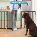 No Pawblems Free Standing Dog Gate with Door, 30'' Tall Foldable Dog Fence for Indoor & Outdoor, Up to 78 Inch Extra Wide Puppy Gate for Stairs, Hallways, Doorways, Deck, Yard (Black, 3 Panels)