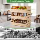 HABAU Stackable Wooden Storage Crates, Rustic Farmhouse Wood Bins with Handles, Decorative Home Organizer for Produce, Potatoes, Onions, Snacks, 3 Pack