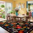 RELEANY Floral Nursery 8x10 Area Rugs Washable Print Boho Cute Carpet Non Slip Flower Low Pile for Living Room Kids Girls Playroom Bedroom Kitchen Office Farmhouse-Black