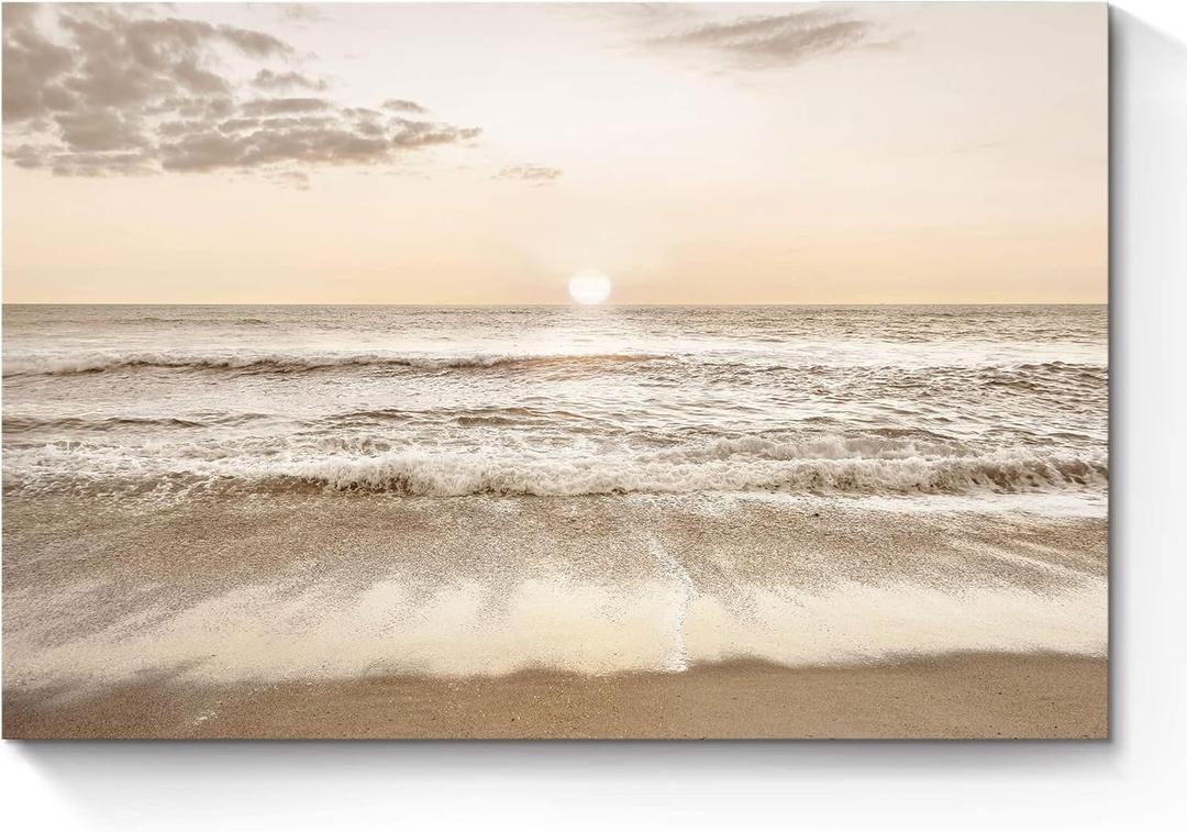 Beach Sunset Canvas Wall Art: Ocean Prints Sea Waves Picture Coastal Scenery Artwork Contemporary Large Tropical Nature Seascape Painting for Modern Living Room Bedroom Bathroom (36L" x 24W", Sunset Coastal)