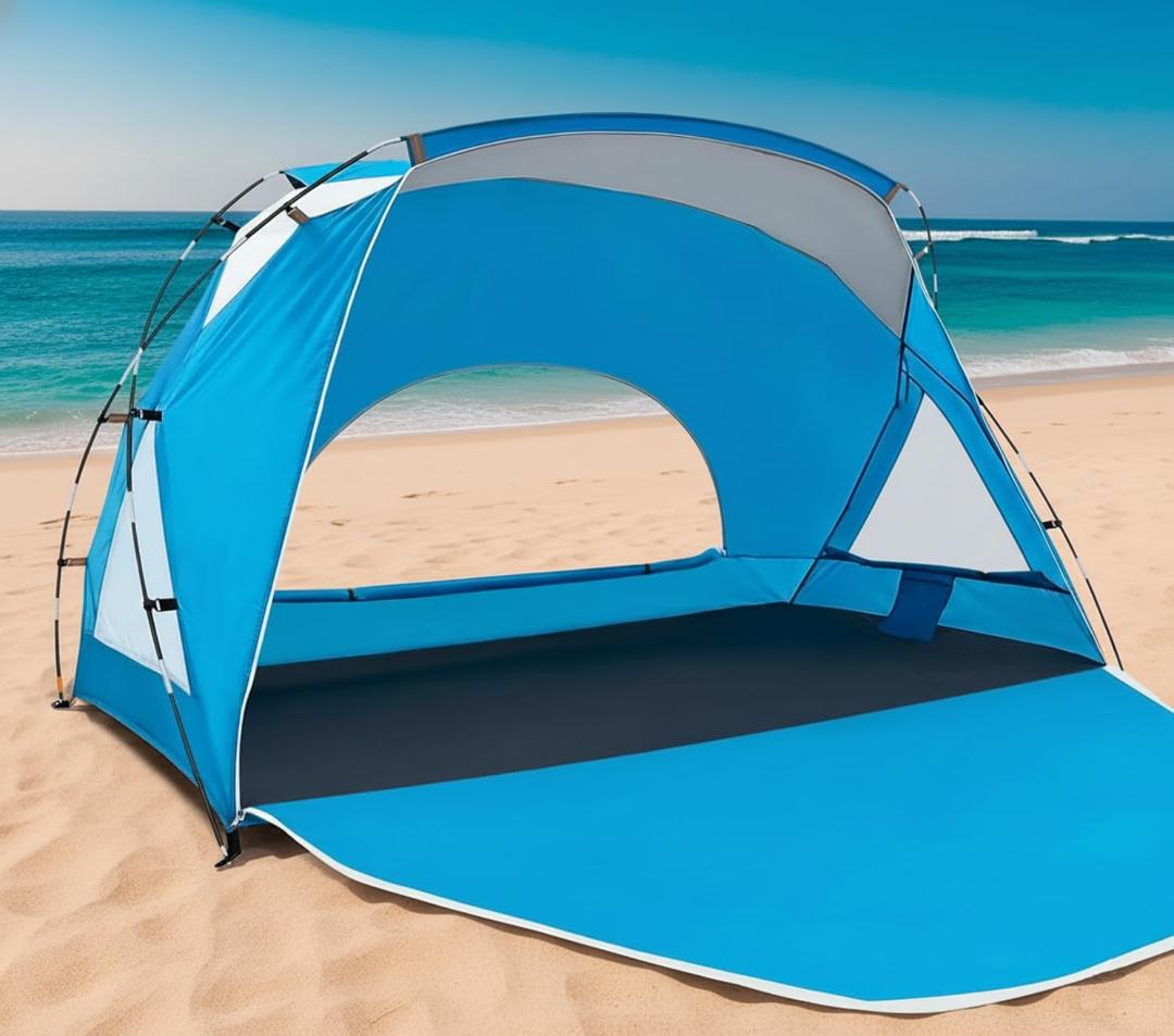 Beach Tent, Portable Sun Shelter for 2/3/4/6-8 Person with UPF 50+ UV Protection, Easy Setup Waterproof Beach Shade Canopy Cabana for Family Outdoor and Picnics, Fishing with Carrying Bag (Blue)