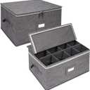 popoly Stemware Storage Containers (2 pack), Glass Storage Box with Dividers for Glassware or Crystal, Holds 12 Red or White Drink Glasses, Hard Top and Stackable (Grey)