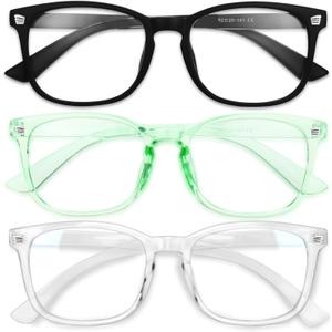 Gaoye Stylish Blue Light Glasses for Woman - Computer Glasses 99% Blue Light Blocking - Lightweight TR90 Frames - 3 pack (A9-matte Black+transparent+green)