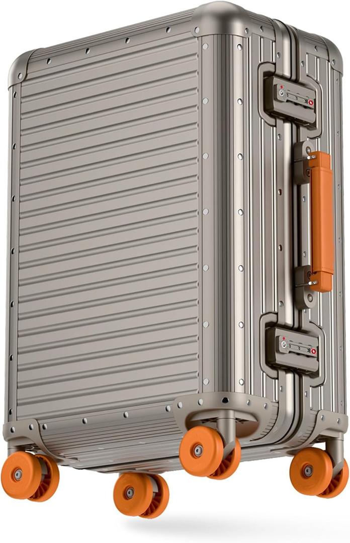 All Aluminum Checked in Luggage, Zipperless Aluminum Suitcase, Hard Shell Carry On Luggage with TSA Lock, Spare Wheels for Travel. (Titanium Gold, 24in)
