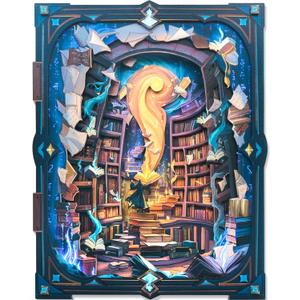 Endless Limit 3D Wall Decoration, Wood Wall Art Aesthetic Table Decor Stacking Carving Panels Spooky Home Decoration for Living Room Bedroom House(9"x10") (Blue)