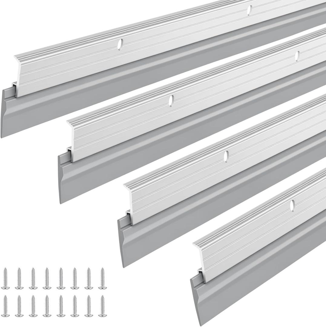 FoldTier 4 Pcs Door Sweep for Bottom of Door, 1-5/8 x 36 Inch, Silver