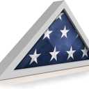 HBCY Creations Flag Display Case for 5' x 9.5' American Veteran Burial Flag Solid Wood White Frame with Glass Front with Wall Mount or Standing Display, Flag Box Display Case for Burial Flag