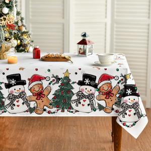 Horaldaily Christmas Tablecloth 5270 Inch Rectangular, Gingerbread Man Tree Snowman White Washable Table Cover for Party Picnic Dinner Decor