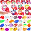 28 Pack Valentines Day Gifts for Kids Classroom Mochi Squishies Fidget Toys Filled Heart with Valentines Cards for Kids School, Valentines for Class Valentines Exchange Cards Party Favors Prizes