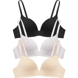 Eleplus 3 Pieces Lightly Lined Wireless Bras for Women Comfy Plunge T Shirt Bra Pack 34A