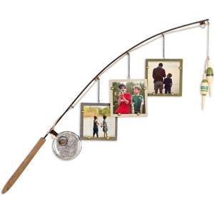 Young's Inc. Wood Fishing Pole Picture Frame Display with Three 4 x 4 Frames - Wall Decor  Hanging Picture Frames