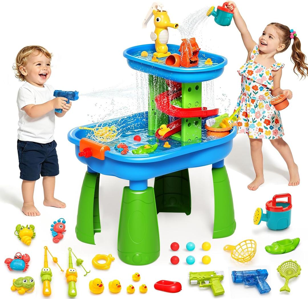Water Table for Kids Ages 3-8,STEM 28PCS Rain Shower Sand & Water Play Set
6-in-1 Sensory Play,23x18 in Tabletop,32.5 in Height,Tool-free Setup,for Backyard Beach Patio,Summer Gift for Kids 3-8