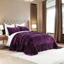 Oversized King Patchwork Velvet Comforter,Purple Wave Pattern Quilt