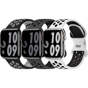 3 Pack Sport Bands Compatible with Apple Watch Band 44mm 45mm 46mm 42mm 41mm 40mm 38mm 49mm for Men Women, Soft Silicone Breathable Wristband for iWatch Series 11 10 9 8 7 6 5 4 3 2 1 SE3 SE Ultra 3 2 1, Anthracite Black/Black Gray/White Black
