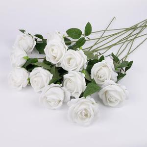 Solivya 12 Pcs Artificial Rose Flowers, Silk Roses with Long Stems, Realistic Fake Roses for Wedding Centerpiece Party Home and Office DIY Decor, White