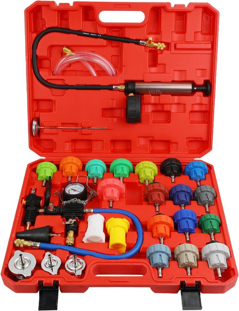 Yonligonju 28pack Universal Radiator Pressure Leak Tester Kit, Automotive coolant Pressure Tester kit for Motorcycle Car Truck (Red)