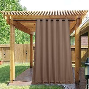 NICETOWN 2 Panels Outdoor Curtains for Patio Waterproof & Windproof, Thermal Insulated Top & Bottom Grommet & Back Tab Light Block Outdoor Drapes with Bouns Rope for Fixed, Tan, W84 by L95 
