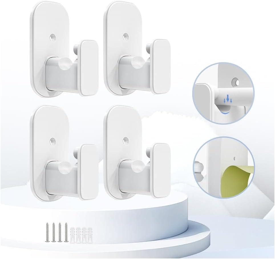 TKZTKZ No Drill Curtain Rod Brackets:Self Adhesive Curtain Rod Holders for Rod 5/8" No Screw,Curtain Rod Bracket No Drilling Heavy Duty,No Damage Stick on Curtain Rod Hooks Hangers No Nail,White,4Pack