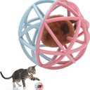 Squeaky Mouse Ball Cat Toy with Simulated Sound, Mouse Ball Cage, Squeky Balls for Cats to Play with Indoor, Plastic Squeak Interactive Funny Toys Best for Playing Chewing Training Chasing (Pink-Blue)