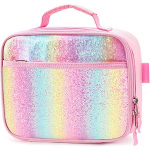 mibasies Kids Lunch Box for Girls Toddler, Insulated and Reusable Lunch Bag for School, Pink Blue Rainbow (2.5L)