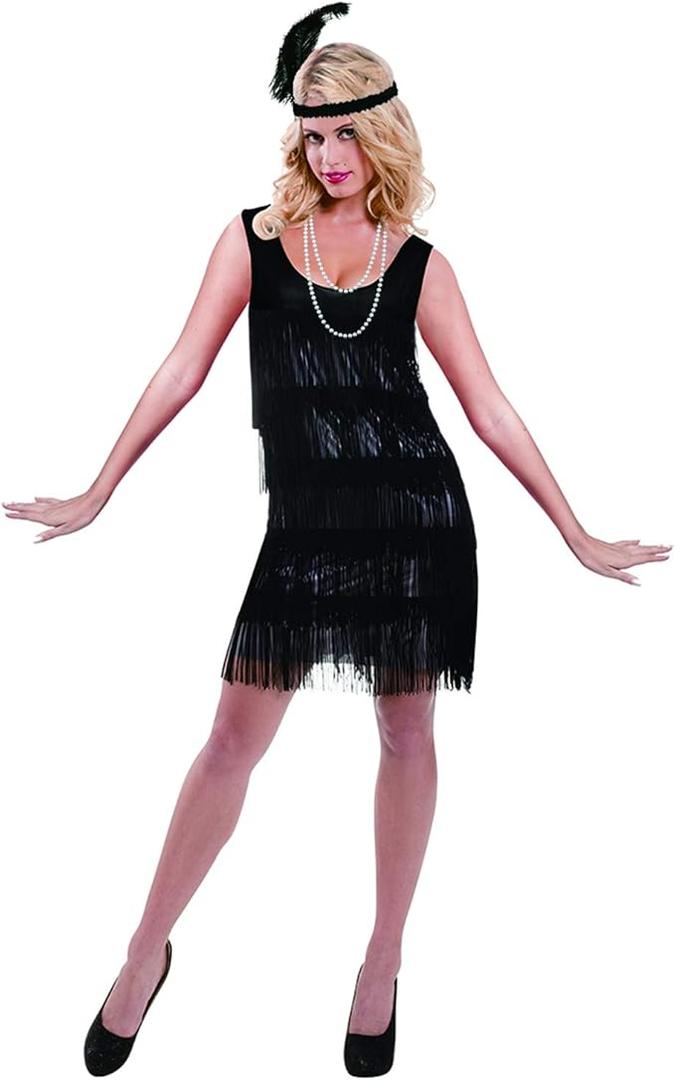 Leadtex Women's 1920s Fringed Flapper Costume with Feather Headband,Beaded Necklace XXXL
