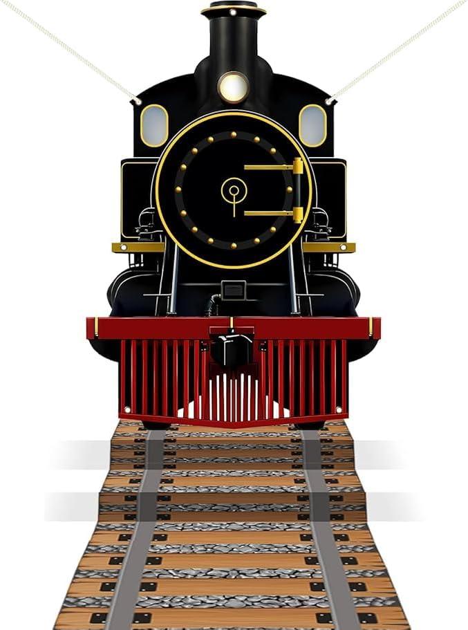 Train Party Decoration Train Party Banner Backdrop Railroad Track Aisle Decor for Christmas Hanging Banner Signs Railroad Track Birthday Holiday Classroom Door Outdoor Wall Decor Supplies
