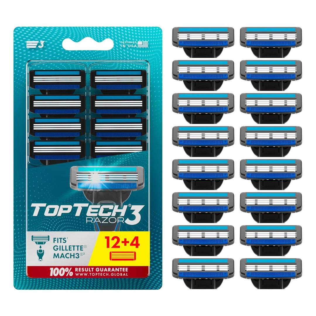 Razor 3 for Men - Replaceable Cartridges for Manual Shaving Razor - 3-Blade Technology Refills - Fits Gillette Mach3 - Soft Shave Sharp Blades - Cost-Effective Refill (12 Refills)
