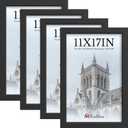 11x17 Picture Frame 4 Pack, Textured Black Solid Wood, Wall Gallery Poster Frame