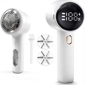Fabric Shaver, Electric Lint Remover Rechargeable with 2 Replaceable Blades, 3 Speeds, Digital LED Display to Remove Pilling for Clothes, Furniture, Sweater, Couch, Blanket (White)