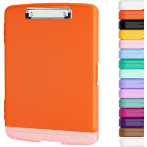 Piasoenc Clipboard with Storage, 8.5 x 11 Organization Box with Pen Holder and A4 Legal Paper Folder, Folio & Side-Opening, Low Profile Clip,for Nurses,Teachers, Size 14 x 9.6 x 1.2 in, Orange