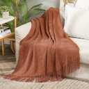 MIULEE Knitted Boho Throw Blanket for Couch Textured Knit Terracotta Rust Blanket with Tassels Cozy Woven Farmhouse Blanket for Sofa Bed Chair Wave Pattern Fall Decor 50"x60", Orange