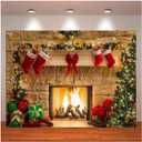 XLL, Christmas Photography Backdrops Christmas Fireplace Decoration Background for Photo Happy Holiday Party Decoration Props 8x6 Ft, 8x6 Ft (240CM X 180CM)